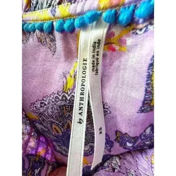 Anthropologie Floral Smocked Ruffle Short Sleeve Blouse XS - Picture 2 of 9